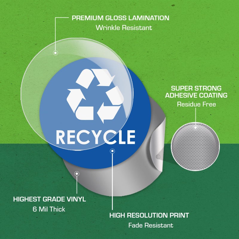 Pixelverse Design Recycle Stickers for Trash Bins - 6"x6" Round Decals, 4 Pack Set - Recycling Sticker for Trash Can - UV-Resistant Waste Management for Indoor, Outdoor, Kitchen, Office, and Public Spaces - Image 5